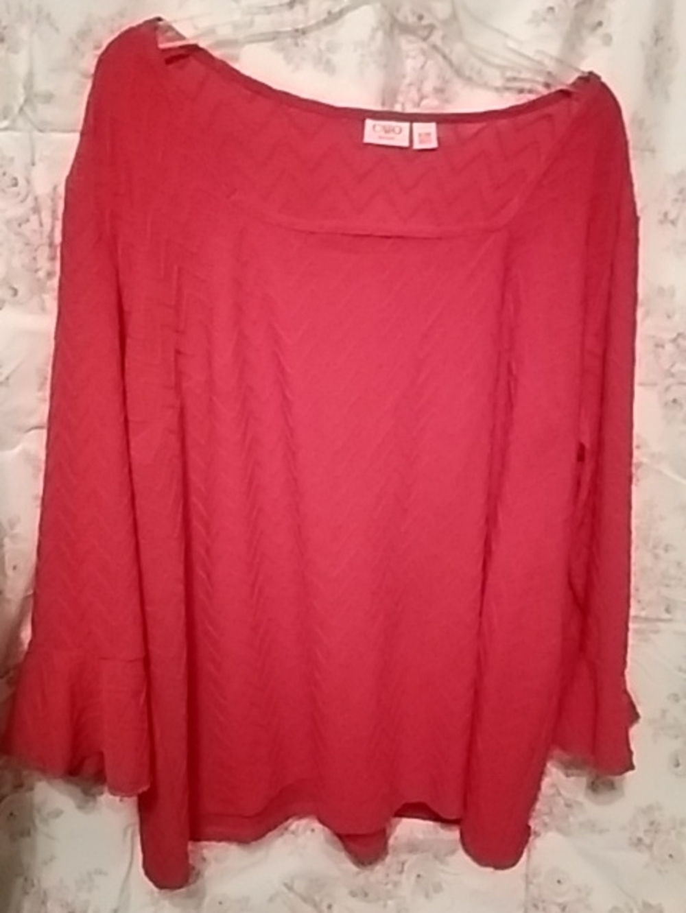 Cato Red Chevron Textured Long Sleeve Blouse